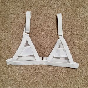 Banded White Mesh Bikini Top